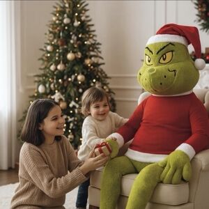 4' Grinch Plush with Red Santa Outfit